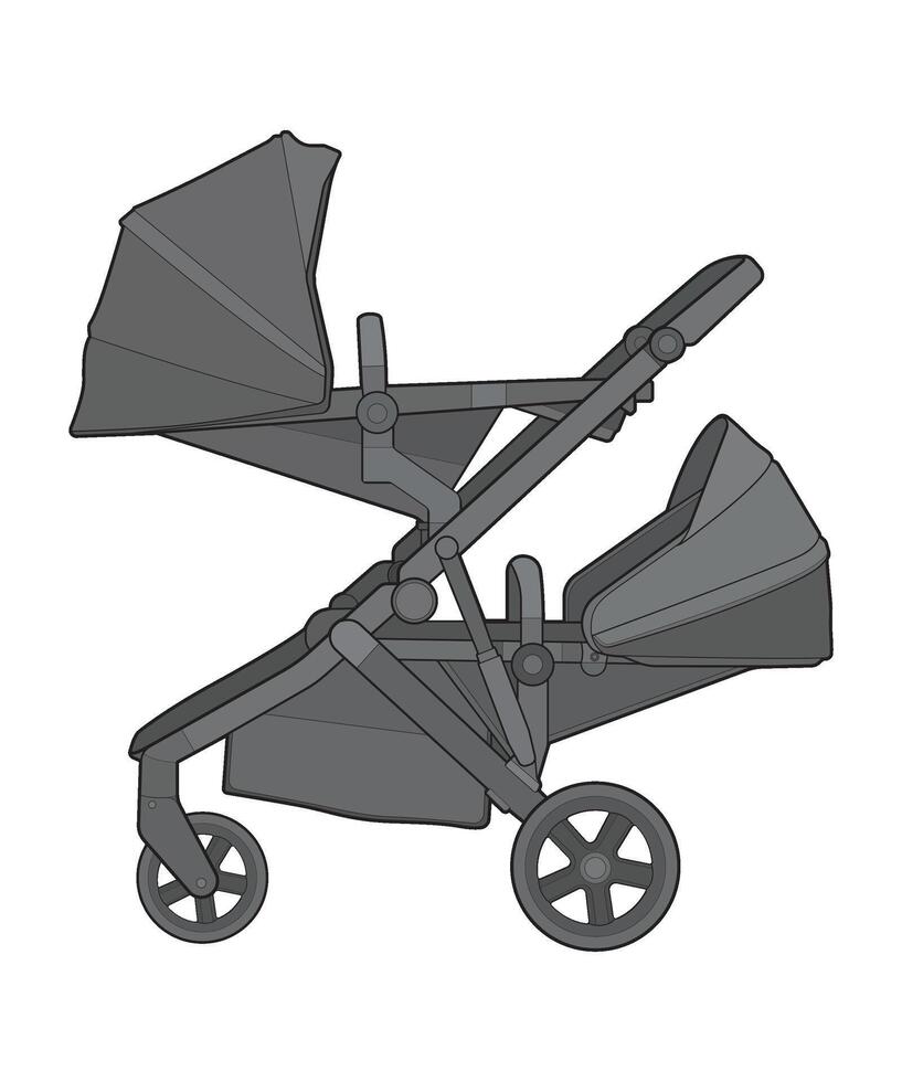 Vektor von Baby Kinderwagen isoliert auf Weiß Hintergrund. Vektor Illustration von ein skizzieren Stil.