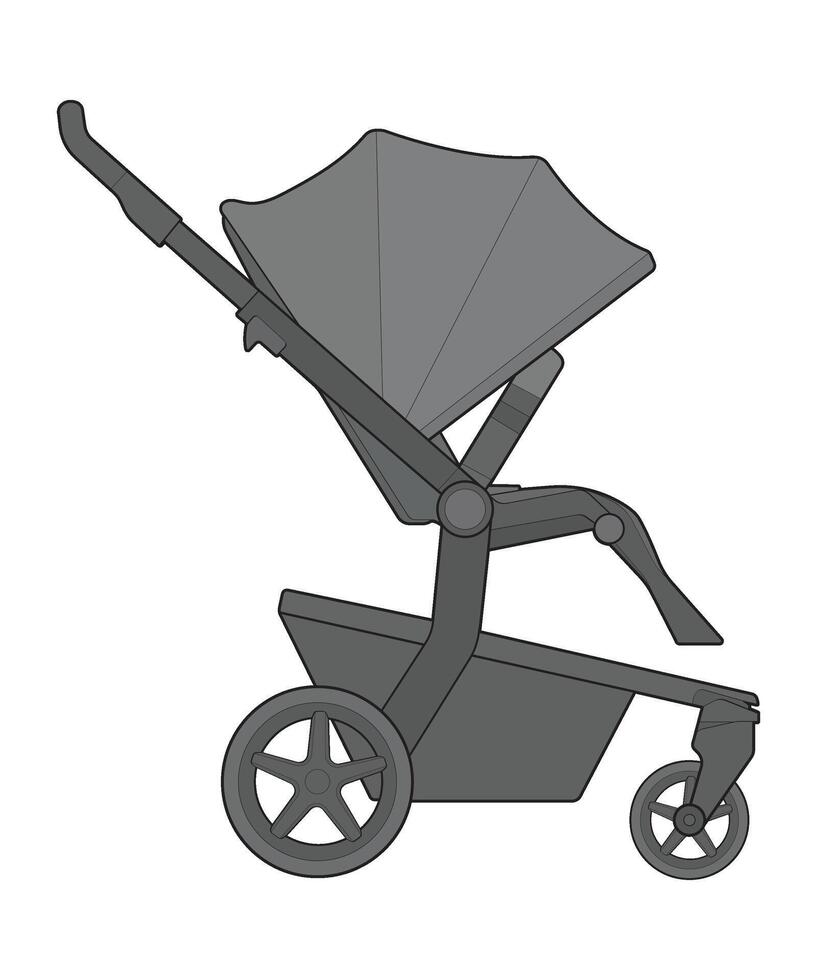 Vektor von Baby Kinderwagen isoliert auf Weiß Hintergrund. Vektor Illustration von ein skizzieren Stil.