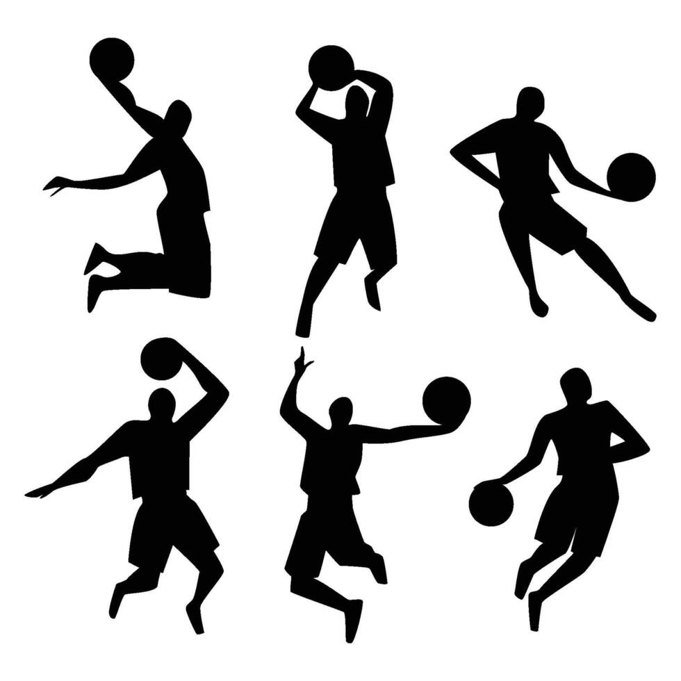 basketboll spelare slam dunk silhuetter vektor illustration