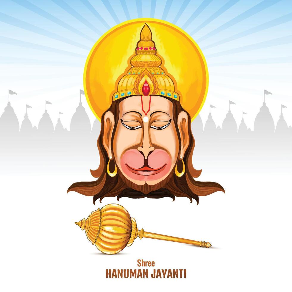 Illustration von Herr Hanuman zum Hanuman Jayanti Festival Karte Hintergrund vektor