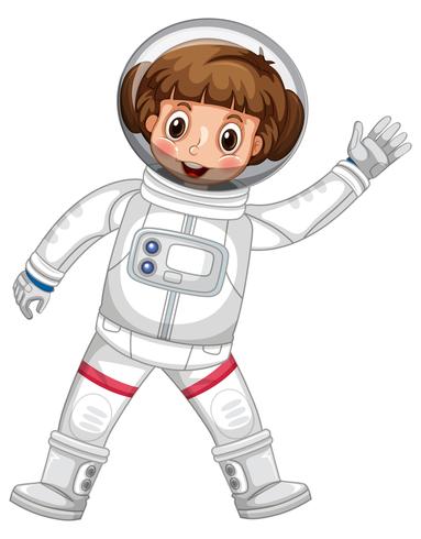 Mädchen in wellenartig bewegender Hand der Astronautenausstattung vektor