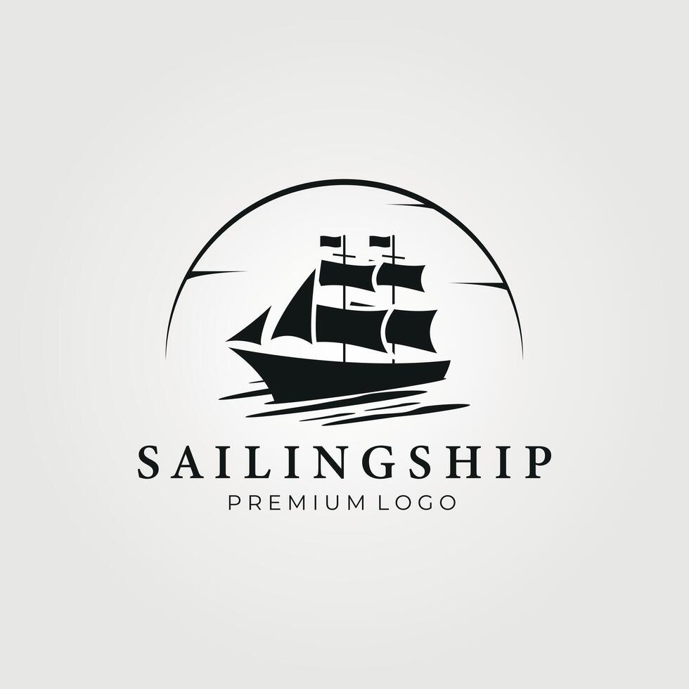 segling fartyg silhuett logotyp årgång vektor illustration mall ikon, elegant marin båt tecken eller symbol för företag