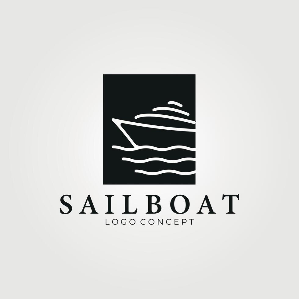 Yacht linje konst med emblem logotyp vektor årgång illustration design, Yacht minimalistisk logotyp design