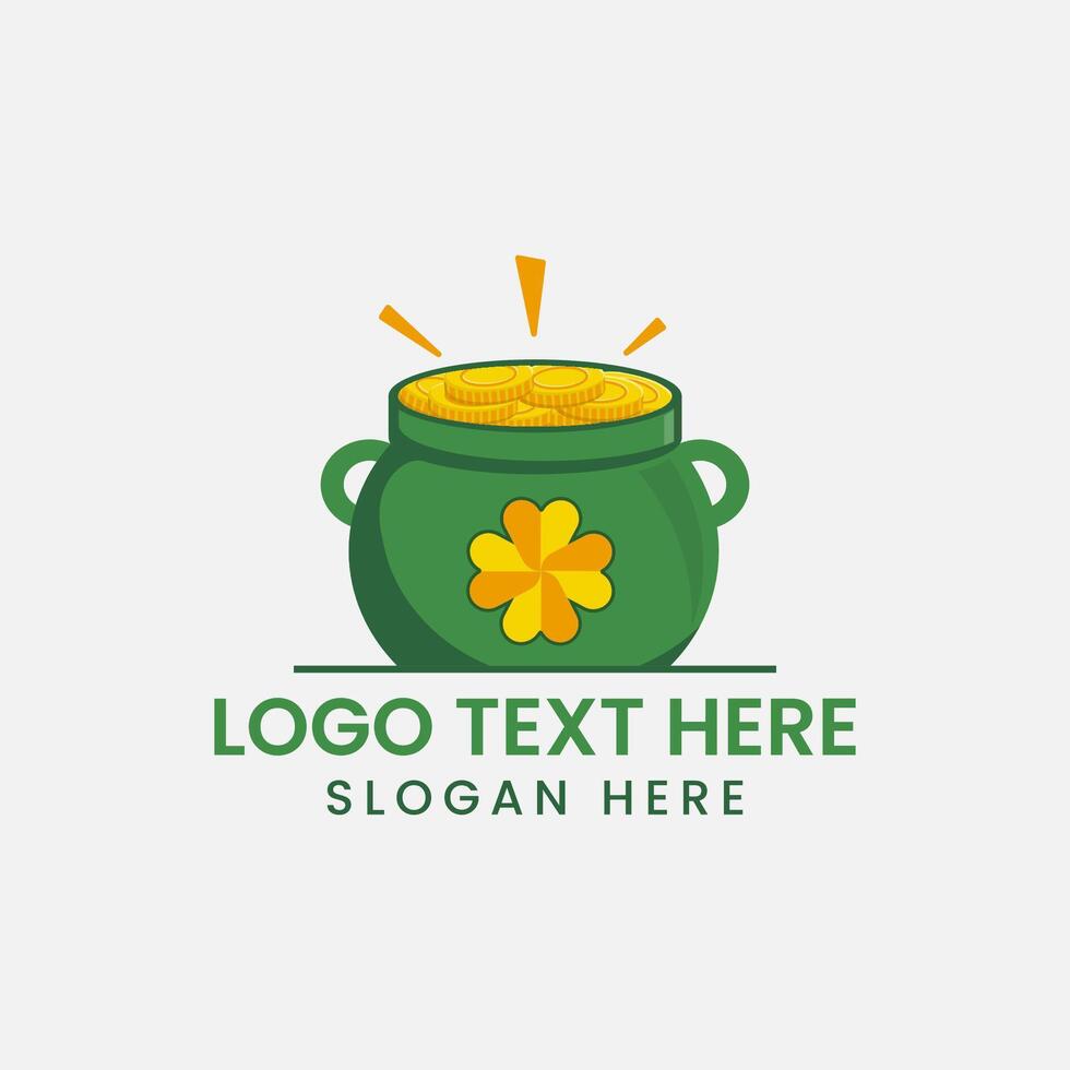 platt logotyp design pott av guld st. Patricks dag skatt med mynt vektor illustration