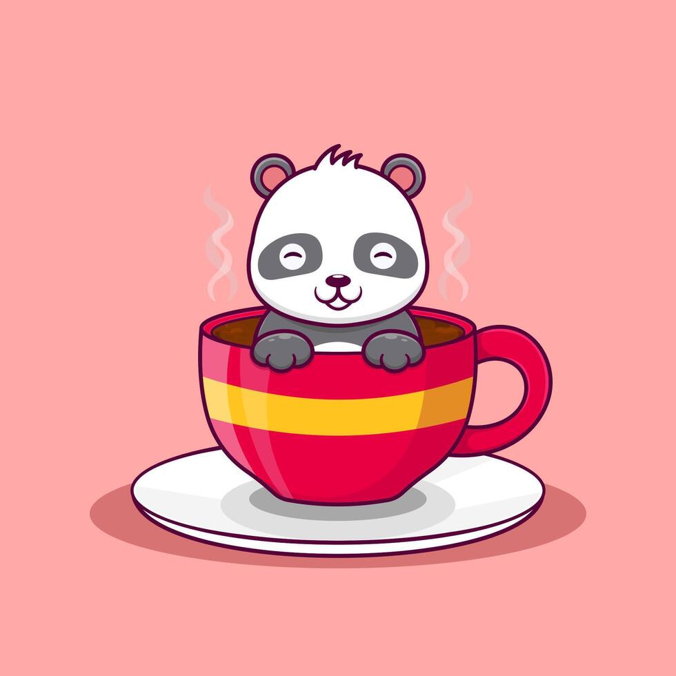 söt panda feber i kaffe tecknad serie vektor ikon illustration
