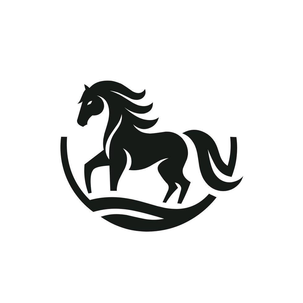 Pferd Logo Vektor Design Inspiration, einfarbig Emblem von Pferd Kopf isoliert auf Weiss, Silhouette Vektor Illustration, perfekt zum Tier Bauernhof oder Gemeinschaft Emblem,