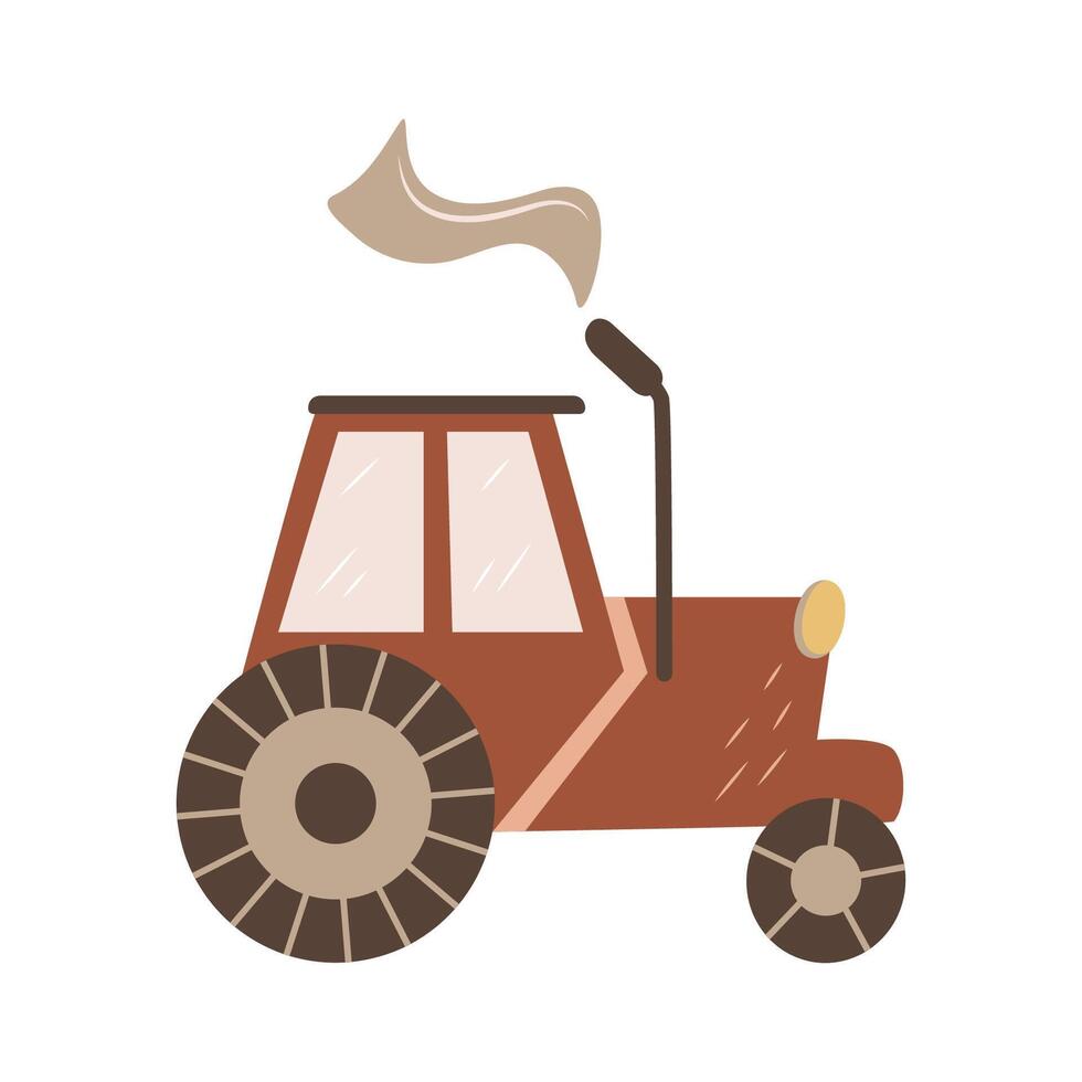 söt tecknad serie röd traktor i klotter stil. bruka transport för fält odling. vektor