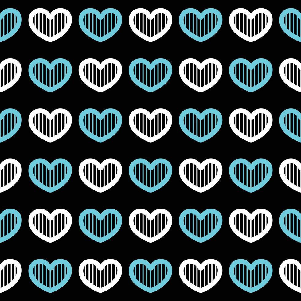 blå och vit hjärta sömlös mönster på svart bakgrund vektor