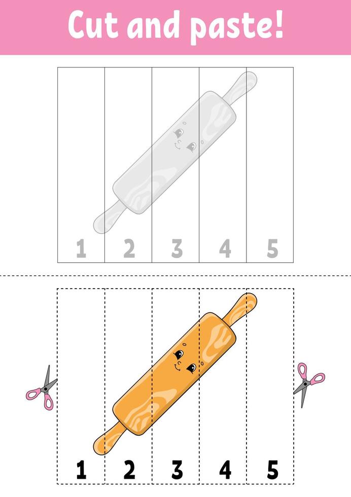 Zahlen 1-5 lernen. schneiden und Kleben. Zeichentrickfigur. Arbeitsblatt zur Bildungsentwicklung. Spiel für Kinder. Aktivitätsseite. Farbe isolierte Vektor-Illustration. vektor