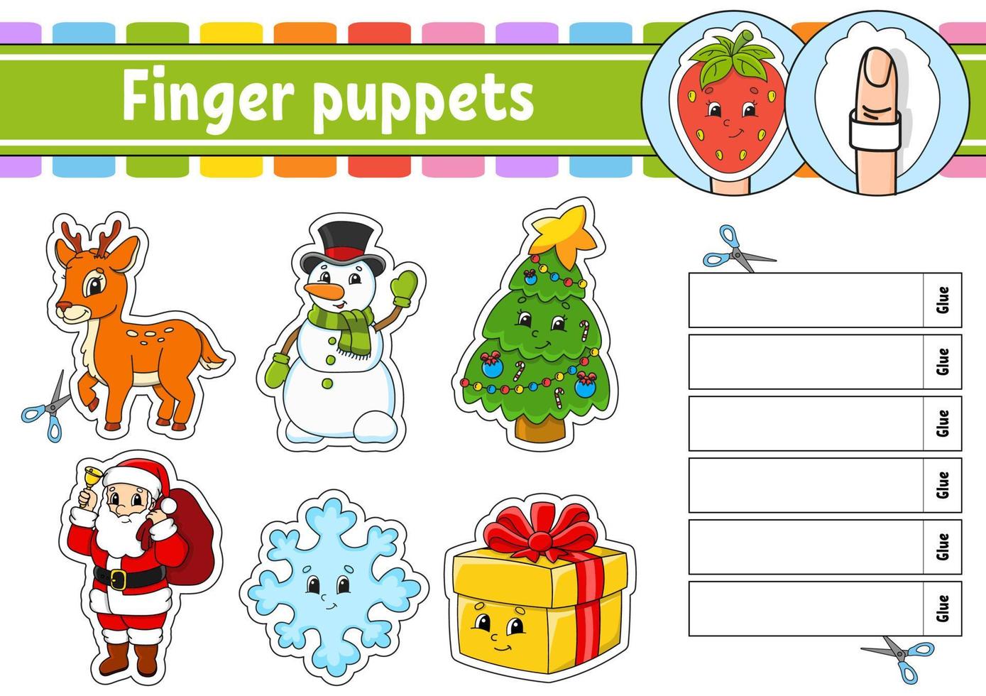 Fingerpuppen. Aktivitätsspiel für Kinder. süße Charaktere. Cartoon-Stil. Weihnachtsthema. Farbe-Vektor-Illustration. vektor