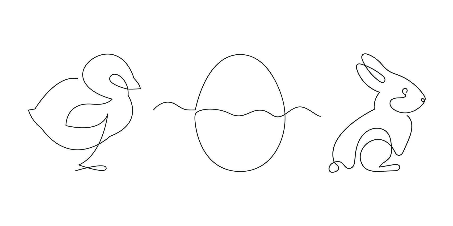 Ostern einstellen gezeichnet im einer kontinuierlich Linie im Farbe. einer Linie Zeichnung, Minimalismus. Vektor Illustration.
