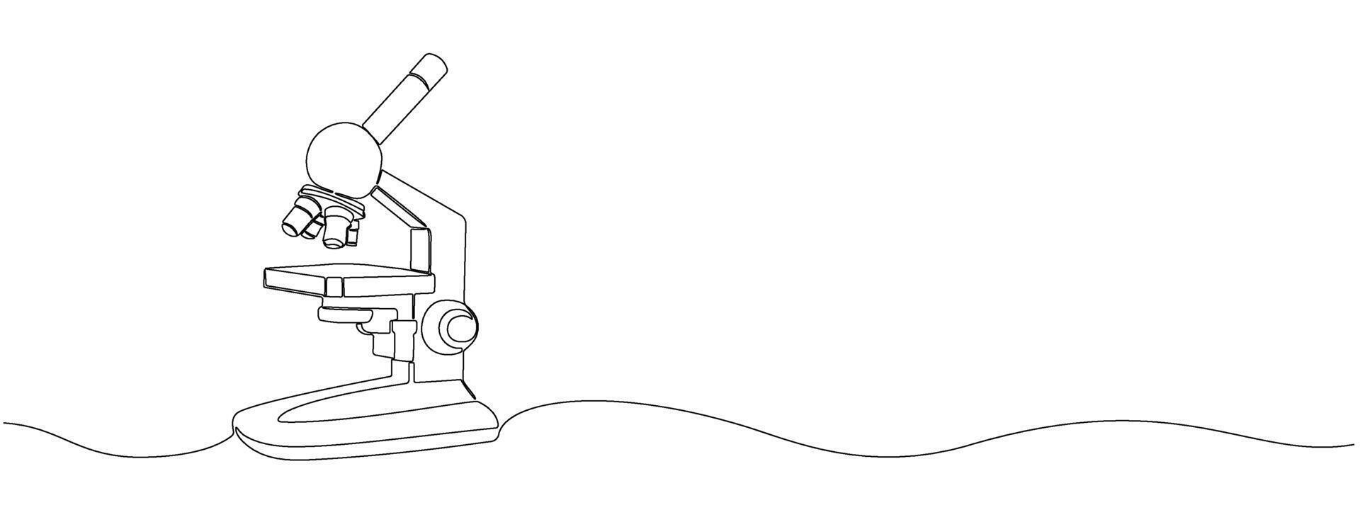 kontinuerlig teckning med ett redigerbar linje labb mikroskop . begrepp av forskning, mikrobiologi, medicin. design för skola utbildning. vektor enda linje illustration