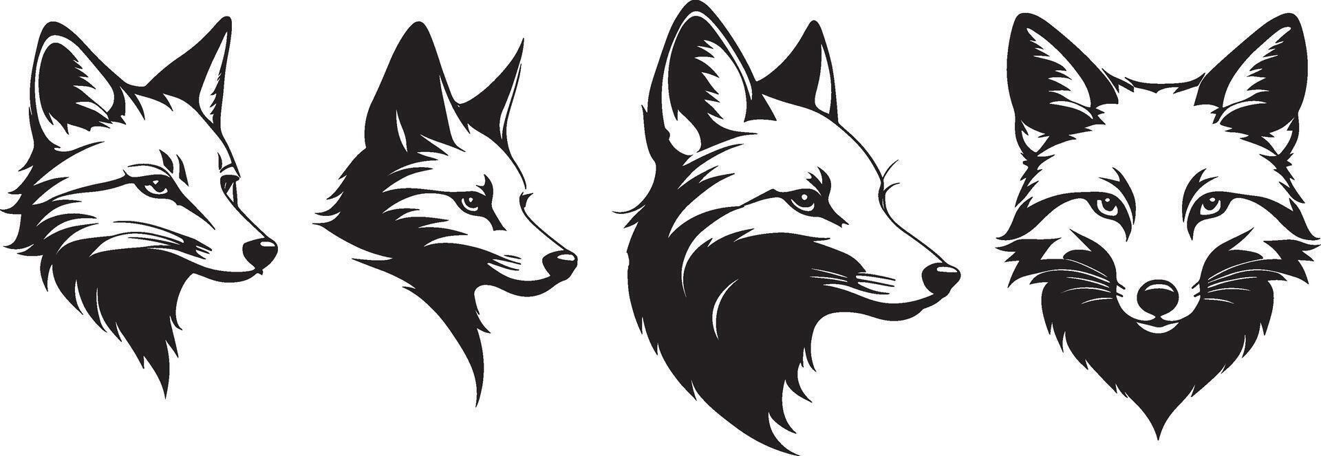 uppsättning av en räv huvud silhuett vektor illustration
