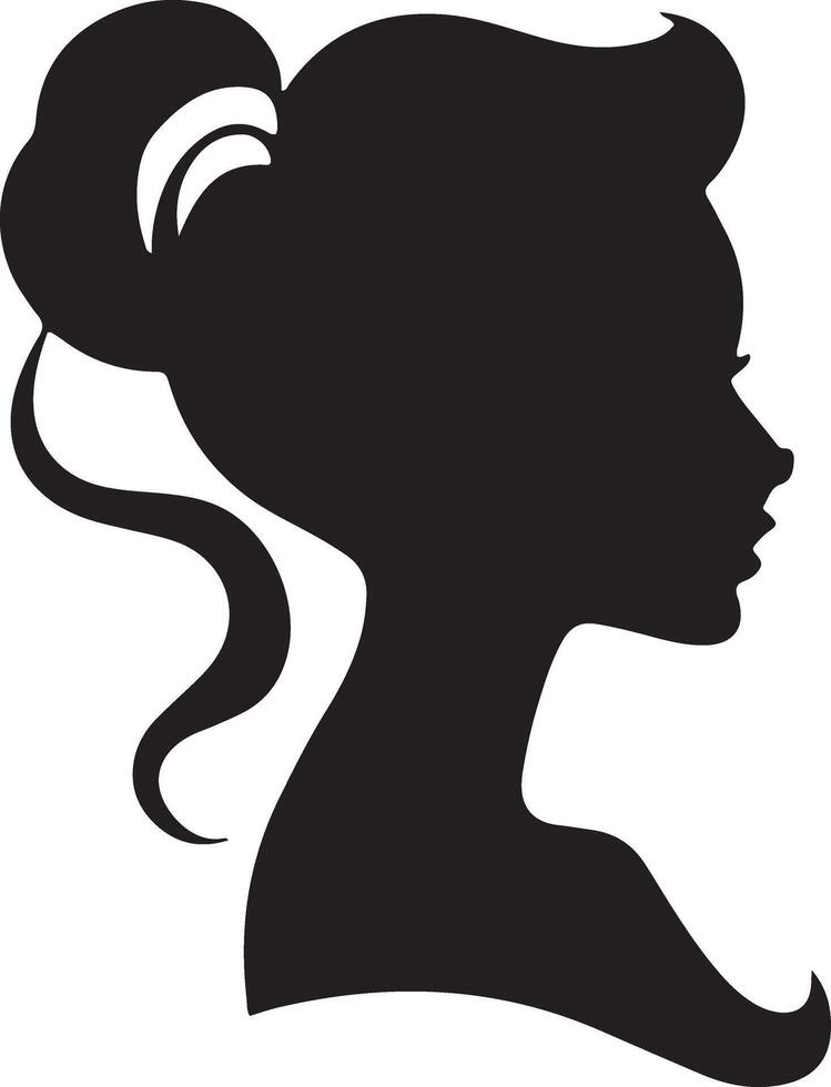 dekorativ Mode Mädchen zum Schönheit Salon Design. schön Frau Silhouette. jung Mädchen mit wellig dick Haar. Vektor Haar Stil Symbol