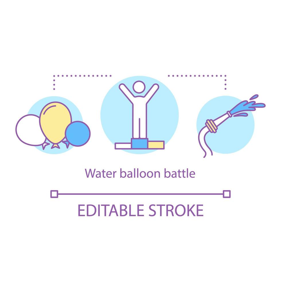 Wasserballon-Schlacht-Konzept-Symbol. Zeit zusammen Idee dünne Linie Illustration. Sommeraktivität. Wasserkriege. Familienwettbewerbe. Vektor isolierte Umrisszeichnung. bearbeitbarer Strich
