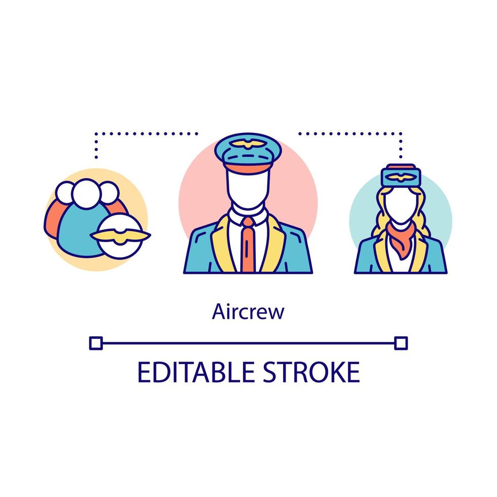flygbesättning koncept ikon. flygarbetare idé tunn linje illustration. uniformer för kabinpersonal. piloter och flygvärdinnor. flygbolagspersonal, anställd. vektor isolerade konturritning. redigerbar linje