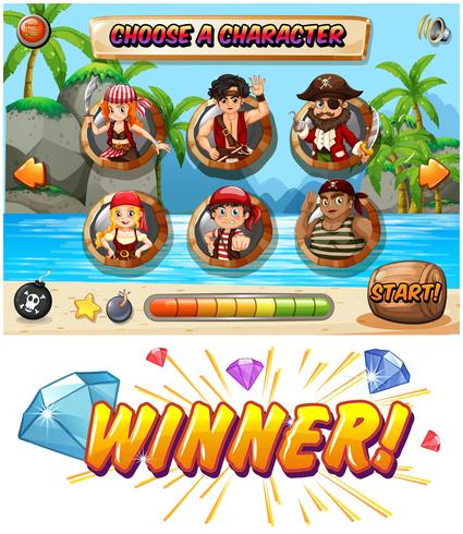 Slot-Spielvorlage mit Piratenfiguren vektor