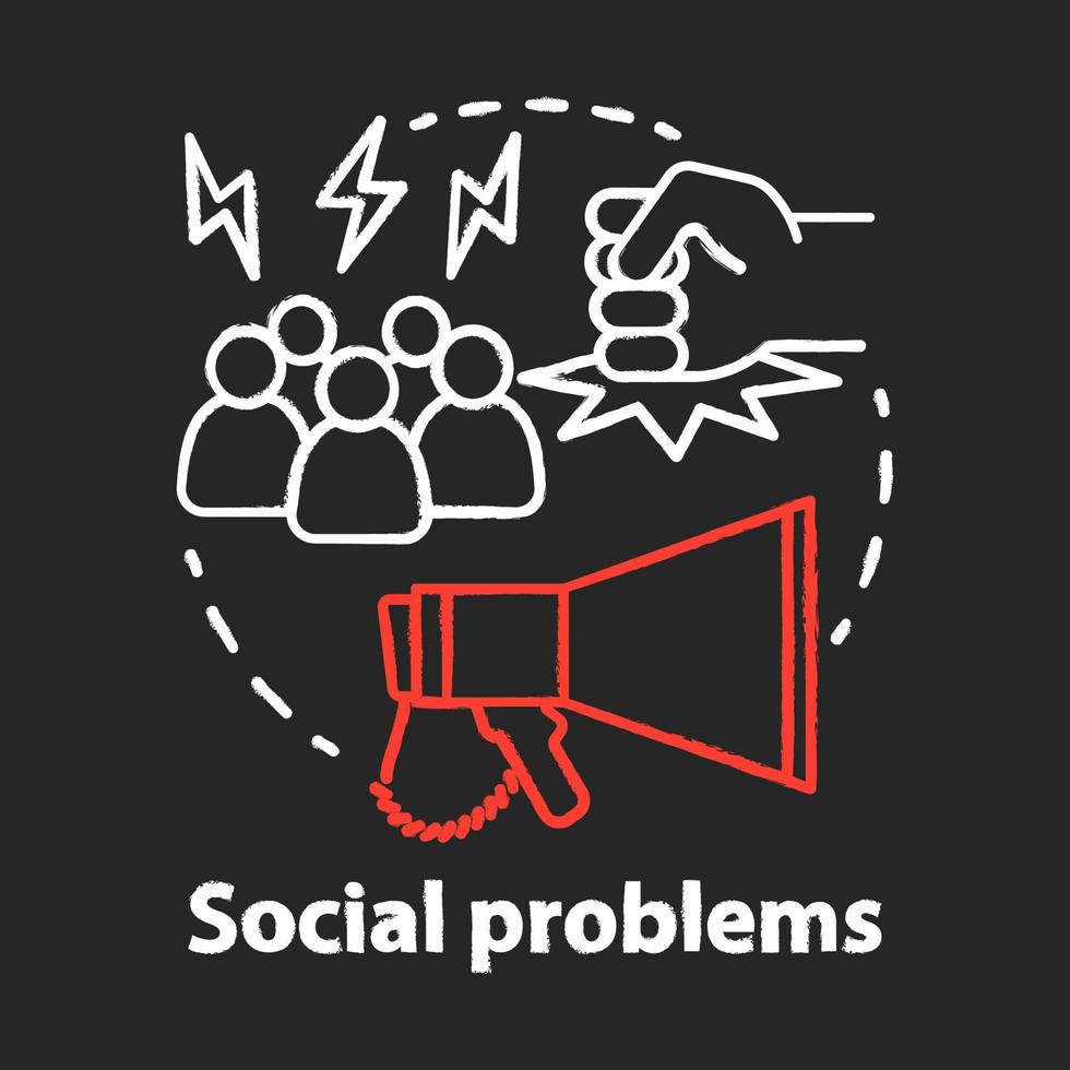 sociala problem krita koncept ikon. idé om våld, sociala övergrepp och trakasserier. antisocialt beteende. konflikter och mobbning. vektor isolerade svarta tavlan illustration