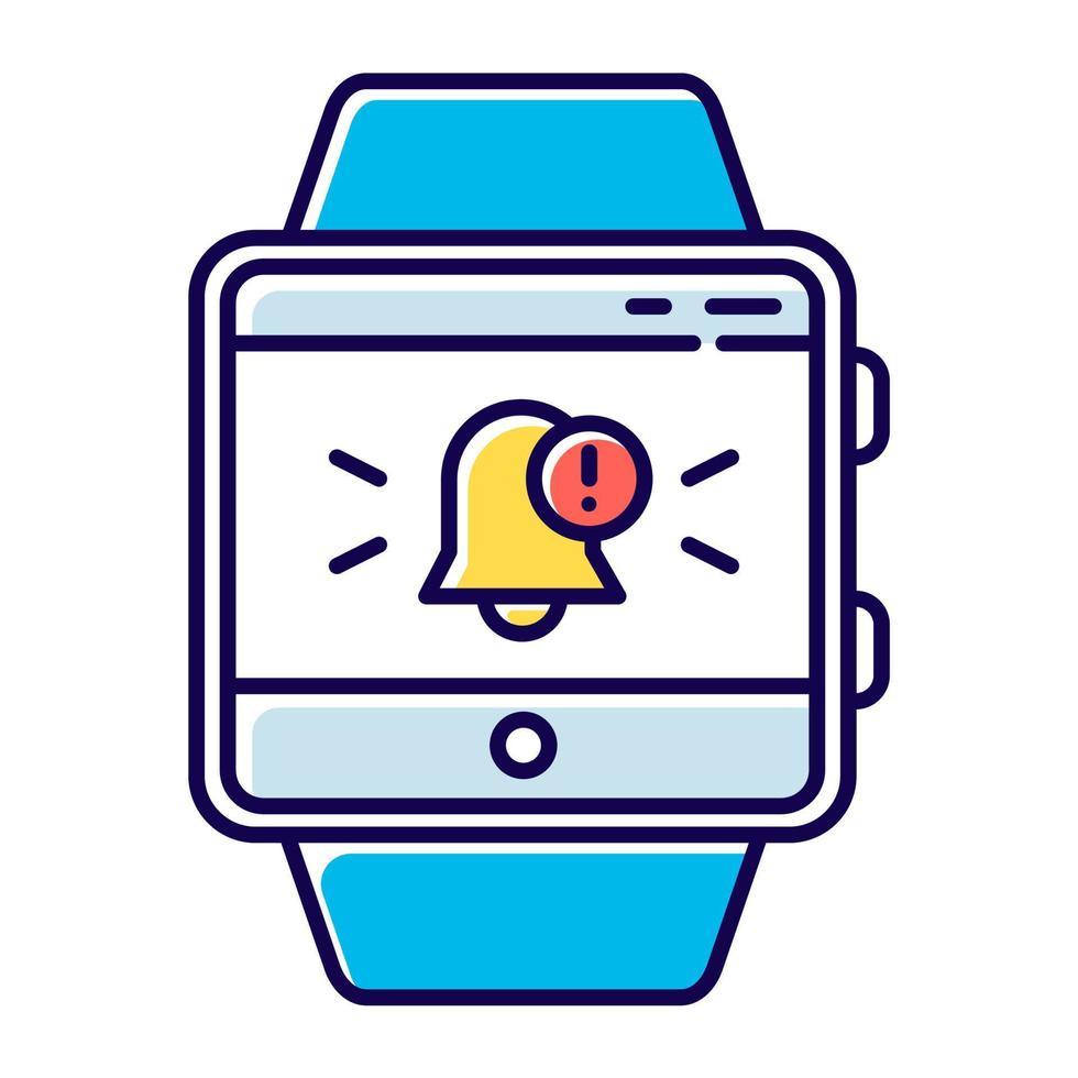 Push-Benachrichtigungen Smartwatch-Funktion Farbsymbol. Fitness-Armbandfähigkeit. moderne Gerätefunktion. Warnfeld mit angegebener Nachricht an den Benutzer. Glockensymbol. isolierte Vektorillustration vektor