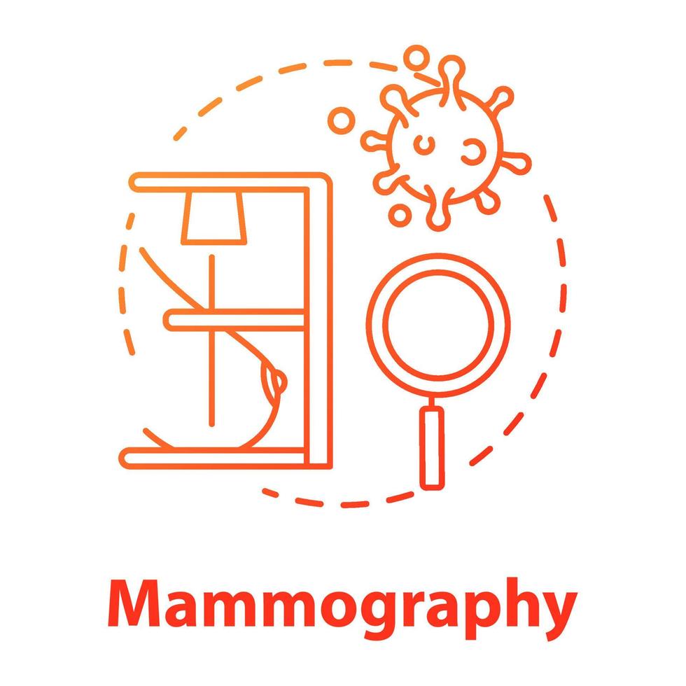 mammografi röd gradient koncept ikon. bröst undersöka idé tunn linje illustration. kvinnlig sjukvård. läkarundersökning, diagnos. mastografi, cancer. vektor isolerade konturritning
