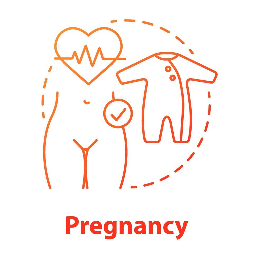 Schwangerschaft roten Farbverlauf Konzept Symbol. Mutterschaftsidee dünne Linie Abbildung. Schwangerschaftsvorsorge, Frauengesundheit. Fruchtbarkeit, Fortpflanzungssystem. Babykleidung. Vektor isolierte Umrisszeichnung