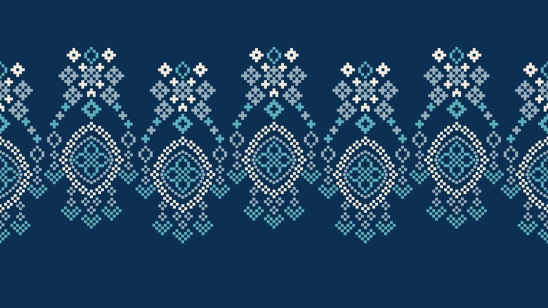 traditionell ethnisch Motive Ikat geometrisch Stoff Muster Kreuz Stich.ikat Stickerei ethnisch orientalisch Pixel Marine Blau Hintergrund. abstrakt, vektor, illustration. Textur, Schal, Dekoration, Tapete. vektor