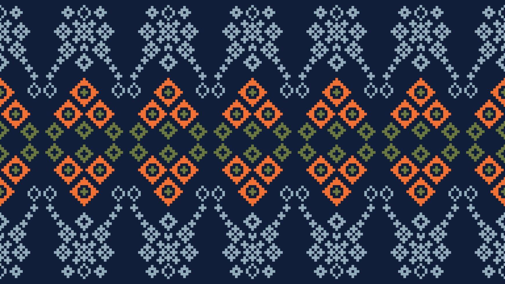 traditionell ethnisch Motive Ikat geometrisch Stoff Muster Kreuz Stich.ikat Stickerei ethnisch orientalisch Pixel Marine Blau Hintergrund. abstrakt, vektor, illustration. Textur, Schal, Dekoration, Tapete. vektor