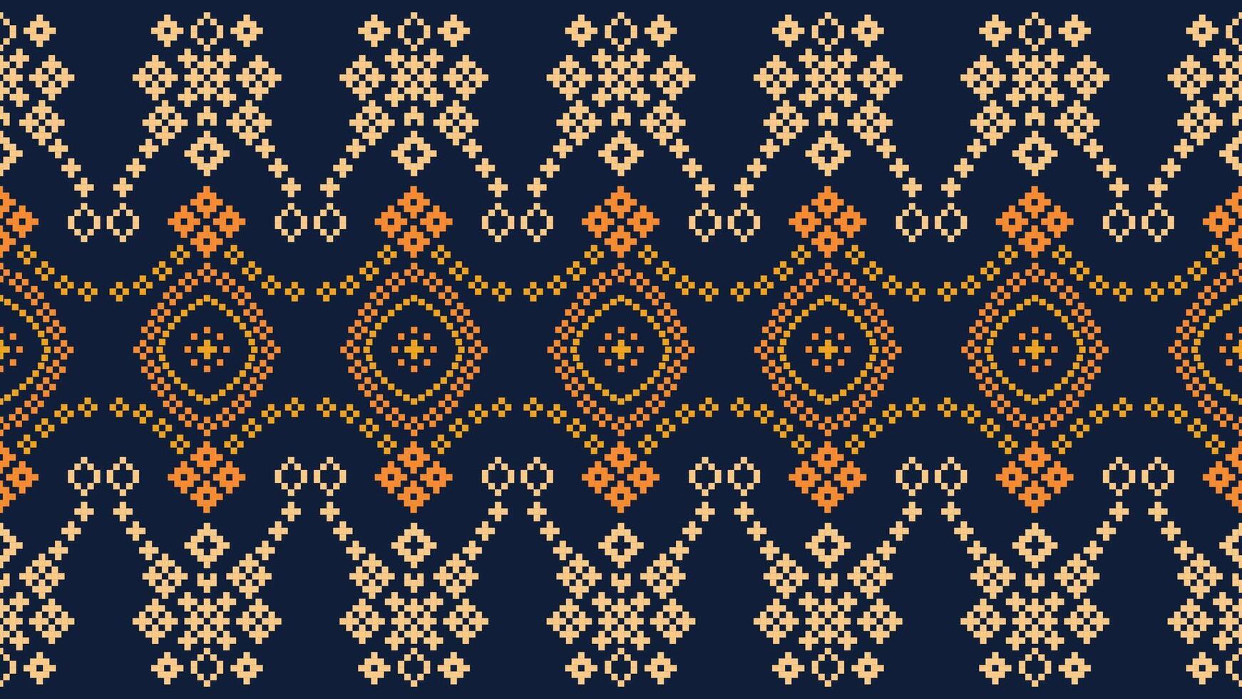 traditionell etnisk motiv ikat geometrisk tyg mönster korsa stitch.ikat broderi etnisk orientalisk pixel Marin blå bakgrund. abstrakt, vektor, illustration. textur, halsduk, dekoration, tapeter. vektor