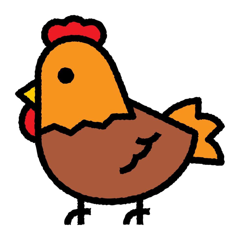 kyckling tecknad serie grova fylld översikt ikon vektor