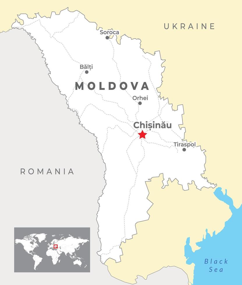 moldavien politisk Karta med huvudstad chisinau, mest Viktig städer och nationell gränser vektor