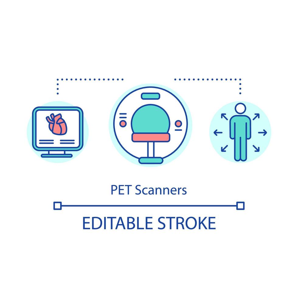 husdjur skannrar konceptikon. positronemissionstomografi. funktionell bildteknik inom medicin. sjukdom diagnostisk idé tunn linje illustration. vektor isolerade konturritning. redigerbar linje