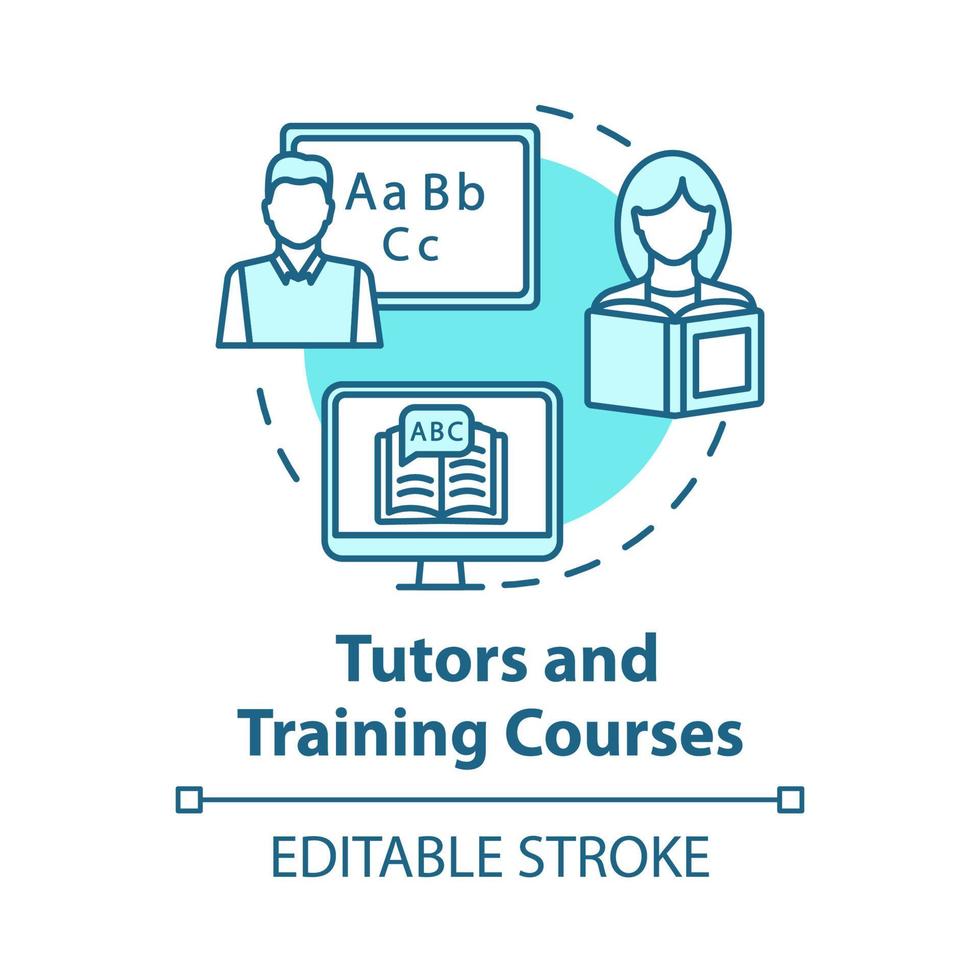 handledare och utbildningskurser konceptikon. utbildningsresurser. personlig utbildning, självstudier. extraclasses idé tunn linje illustration. vektor isolerade konturritning. redigerbar stroke