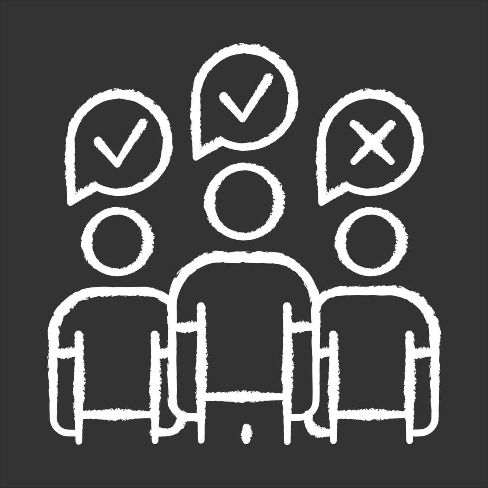 Kreidesymbol für Community-Umfrage. gruppenverwalteter Fragebogen. Meinungsumfrage. Sozialforschung. Rückmeldung. Kundenzufriedenheit. Probenahme. Datensammlung. isolierte vektortafelillustration vektor