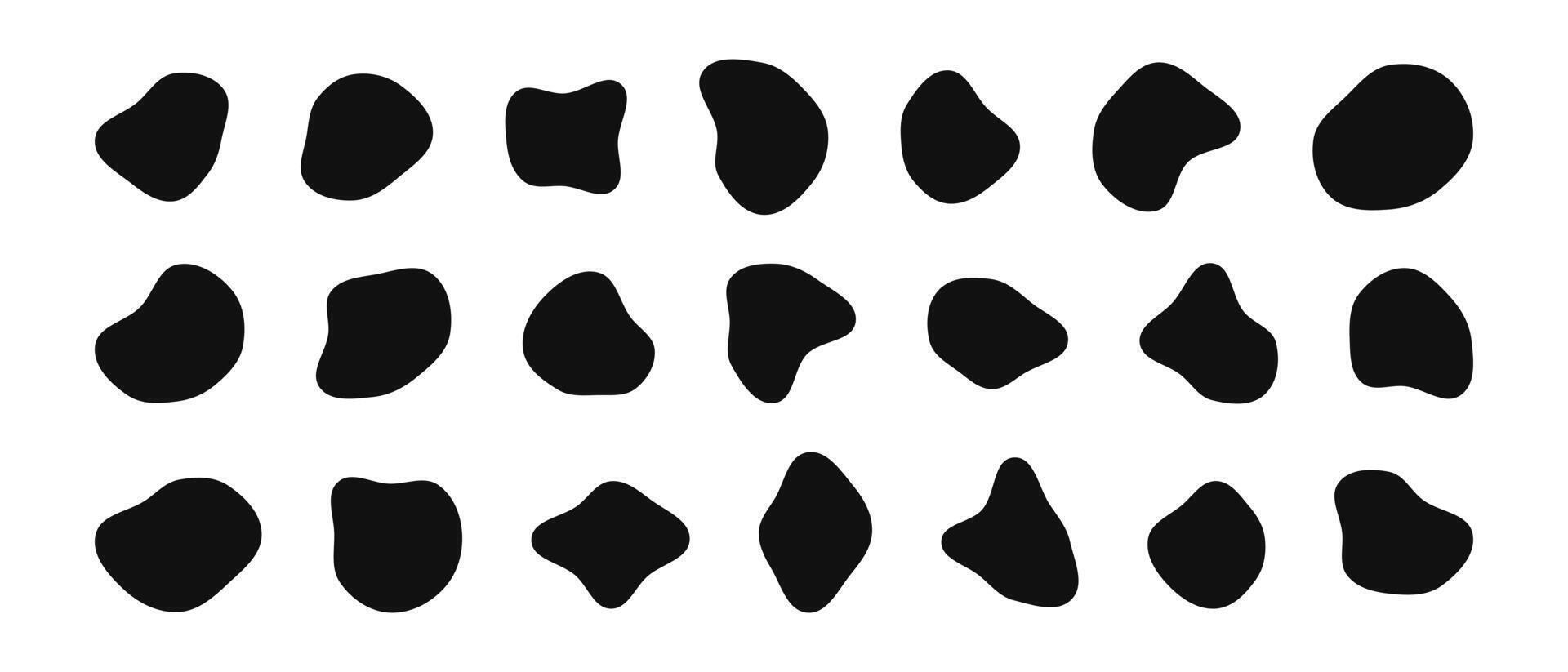 Klecks Formen sind organisch. Freiform irregulär Zahlen. zufällig fließend Flüssigkeit Kreise. Silhouette Steine. Sammlung von isoliert Vektor Elemente auf Weiß Hintergrund.