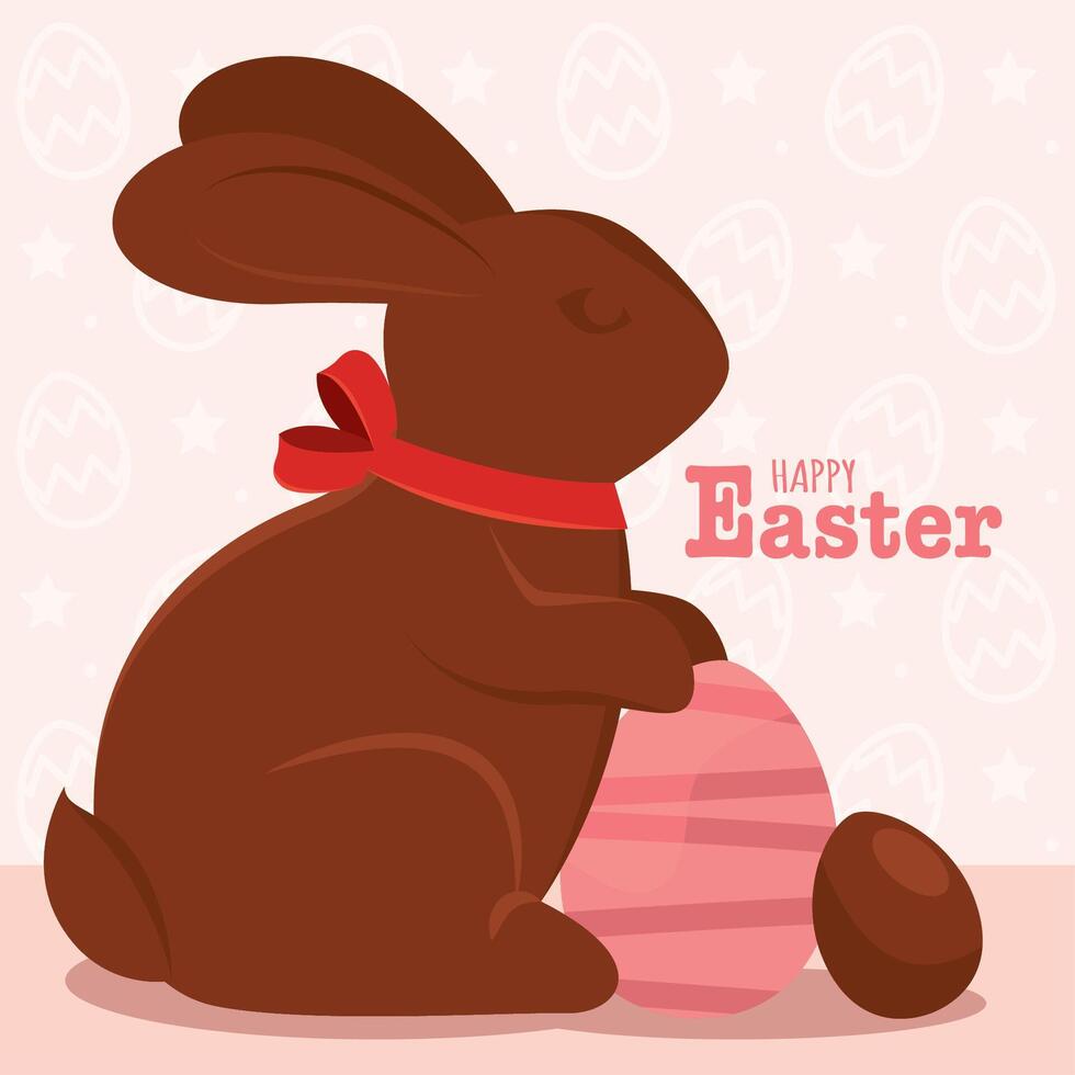 glücklich Ostern Karte Schokolade Hase Vektor Illustration