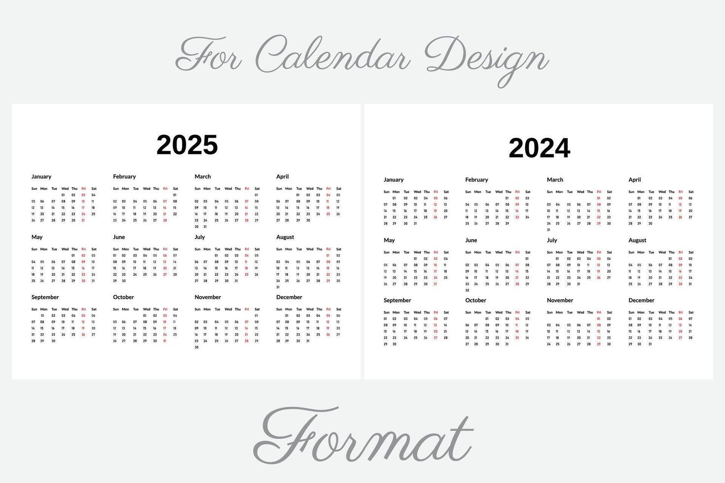 Kalender 2025, Kalender 2024 Woche Start Sonntag korporativ Design Planer Kalender Format Vorlage vektor