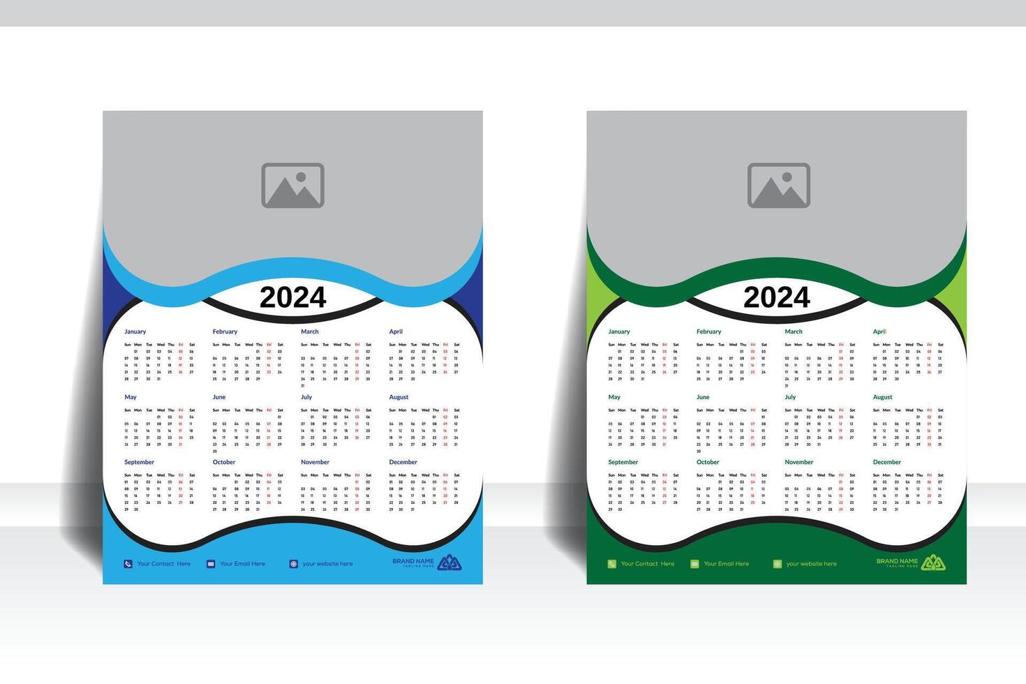 korporativ und modern Komplett 12 Monate, jährlich Kalender Design mit Raum zum Ihre Bild vektor
