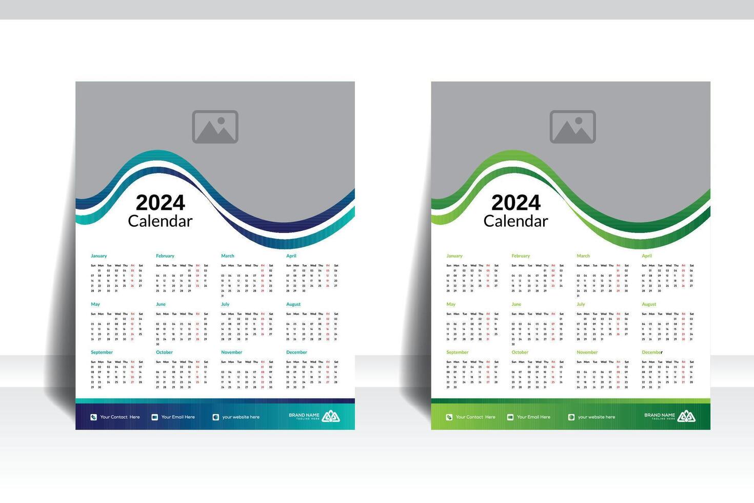 professionell och företags- kalender design mall 2024 vecka börjar söndag, vägg kalender vektor