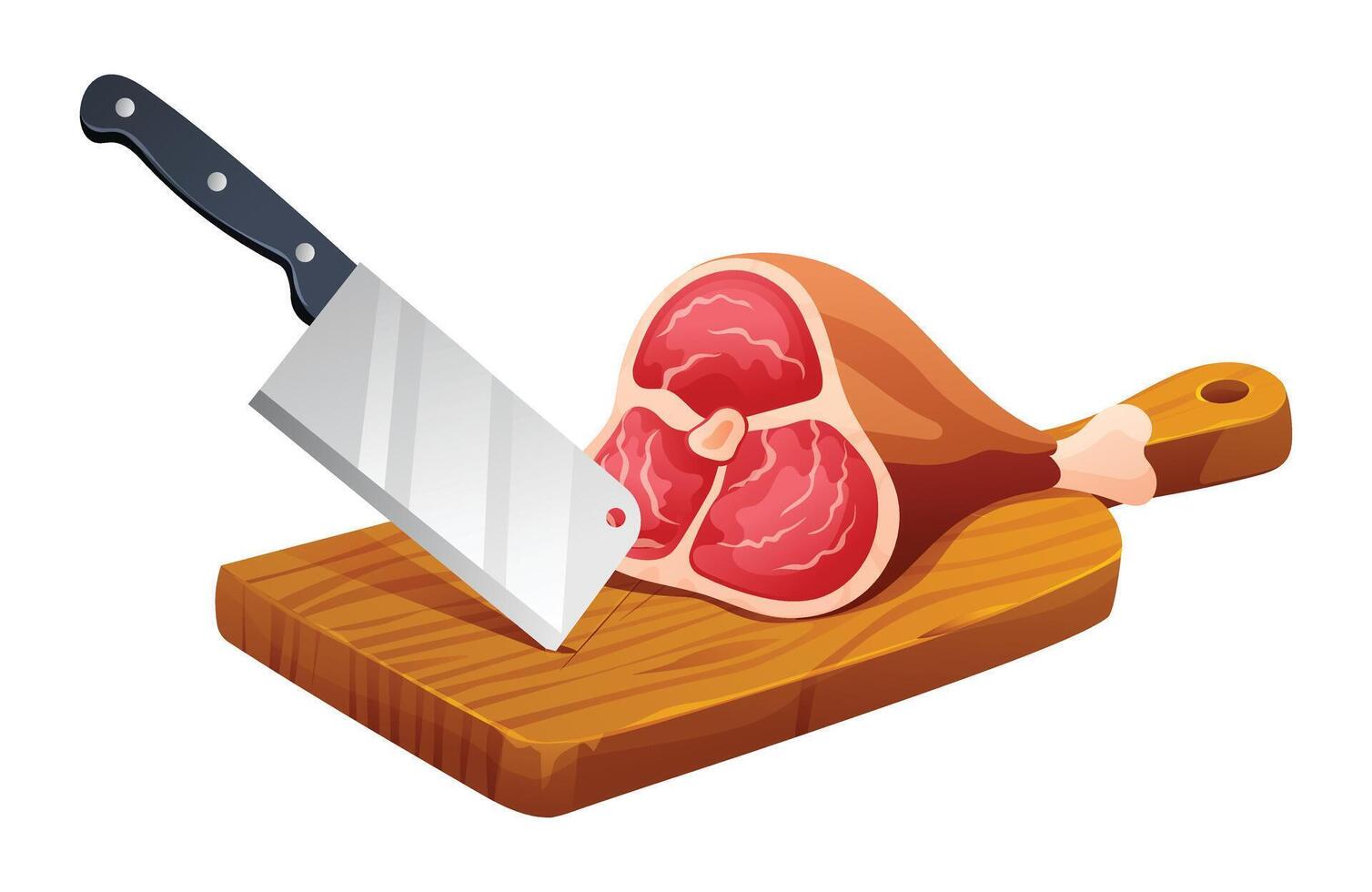 frisch roh Fleisch mit Messer auf Schneiden Tafel. Vektor Illustration isoliert auf Weiß Hintergrund