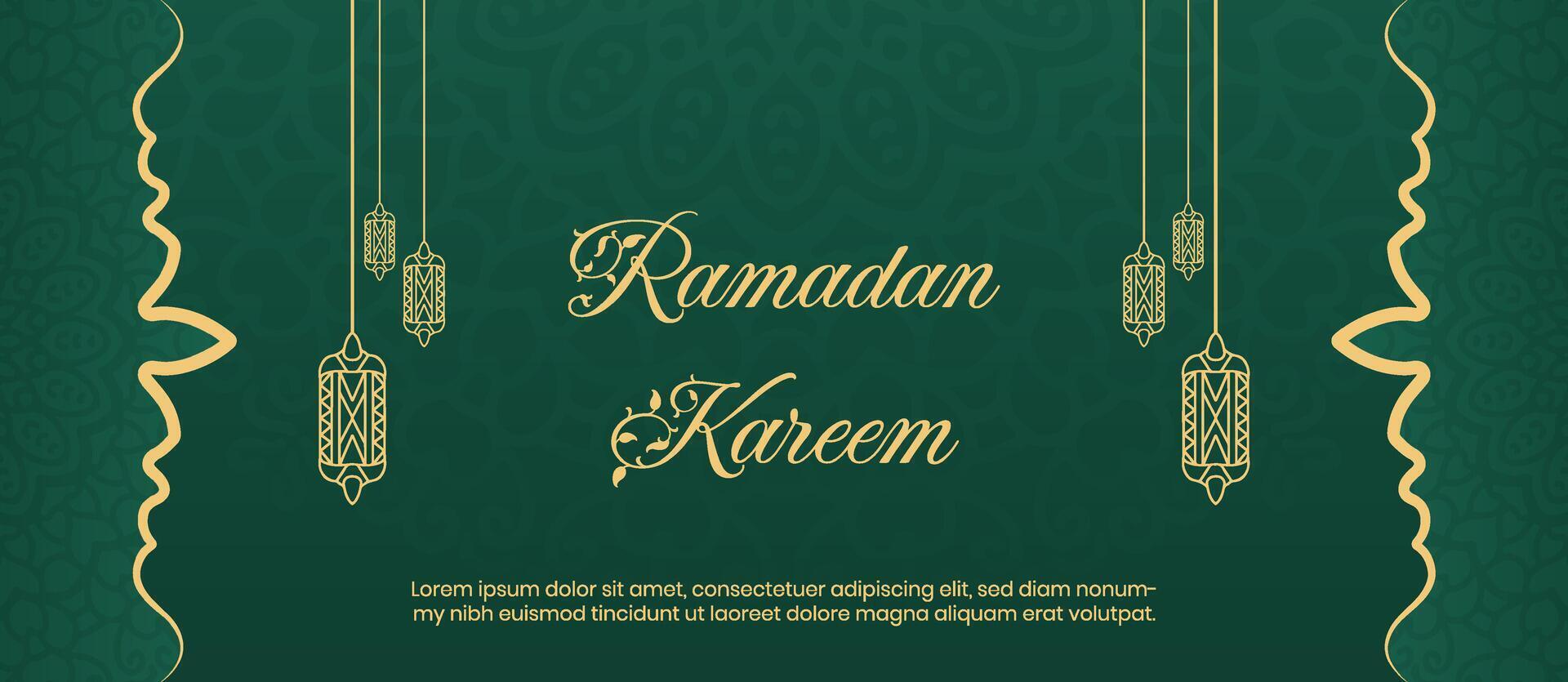 ramadan kareem hälsning kort med lyktor och ornament vektor