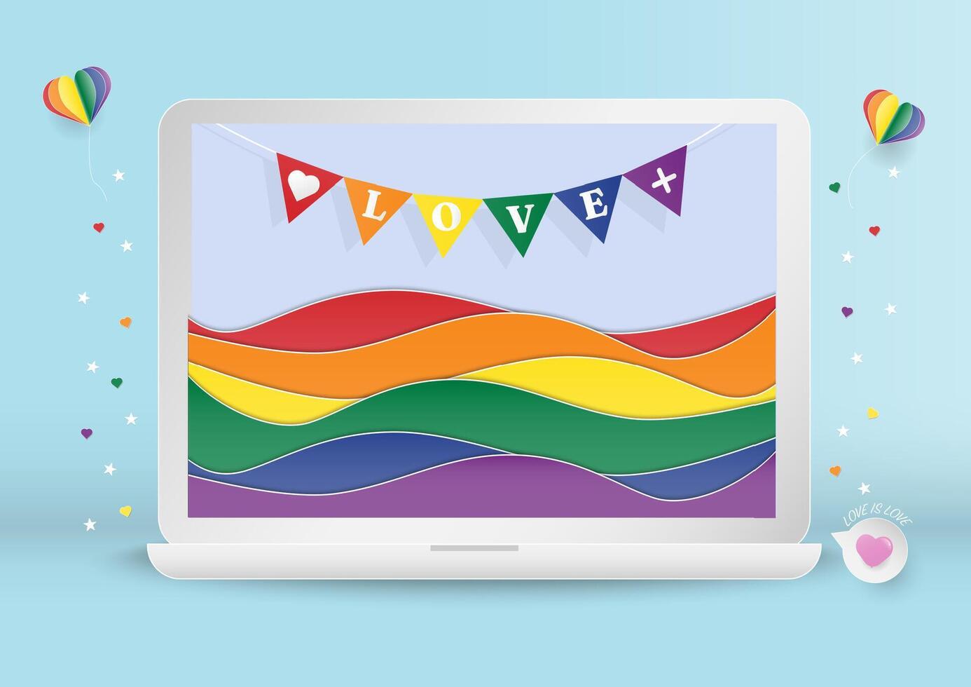 bunt Welle und Regenbogen Flagge mit Computer vektor