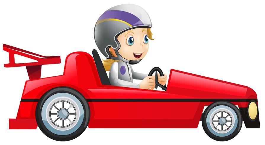 Kvinna kör i röd racerbil vektor