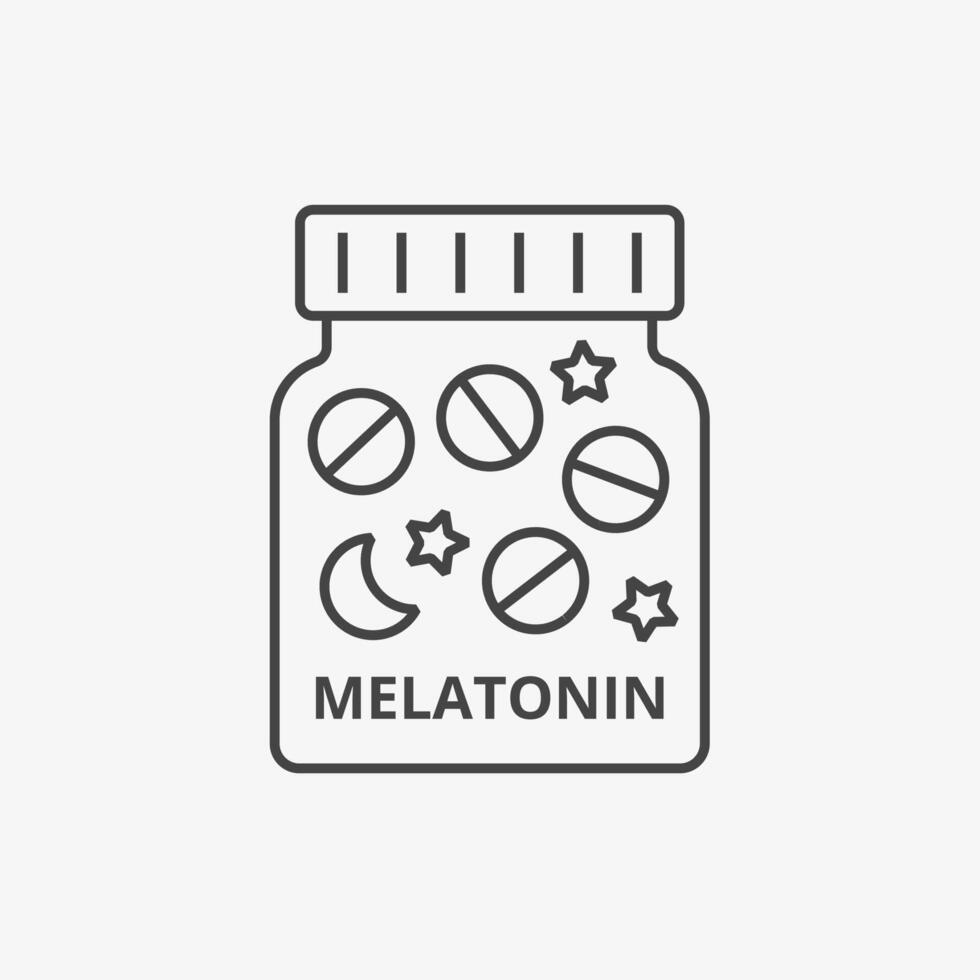 Melatonin Tabletten Linie Symbol. Medizin Kapseln zum schlafen. Schlaflosigkeit Erkrankung. Vektor Illustration
