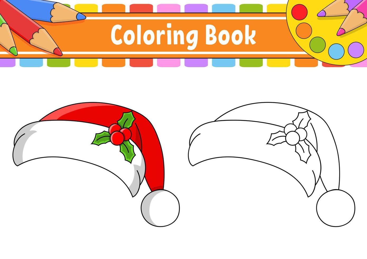 Weihnachtsmann-Hut. Malbuch für Kinder. Zeichentrickfigur. Vektor-Illustration. schwarze Kontursilhouette. isoliert auf weißem Hintergrund. Weihnachtsthema. vektor