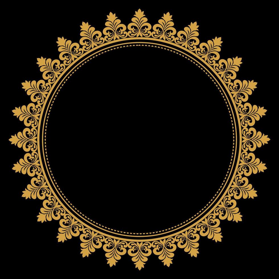 Luxus Gold Kreis gedeihen Rahmen mit Barock Stil Einzelheiten, Jahrgang golden kreisförmig runden, perfekt zum Hochzeit Einladungen und Jahrgang Karte Design, Blumen- Blume Elemente, Vektor Illustration