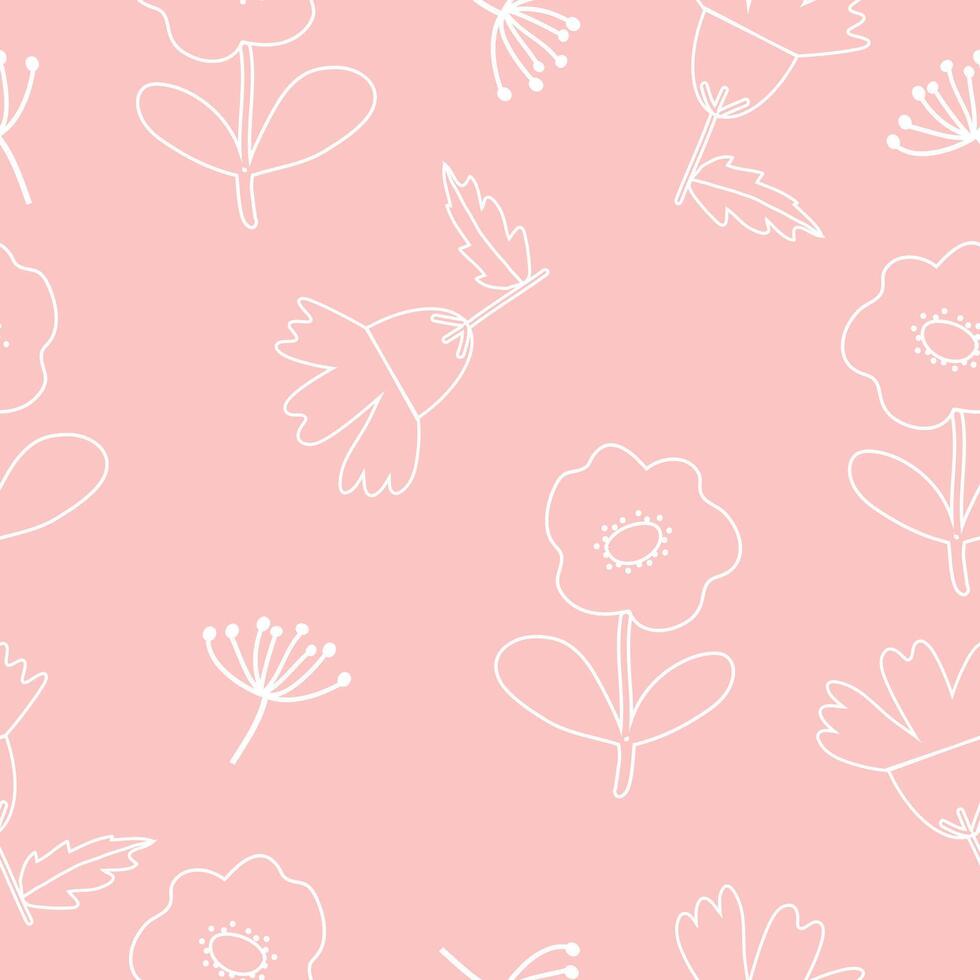 sömlös söt hand dragen årgång blommig mönster på rosa bakgrund vektor