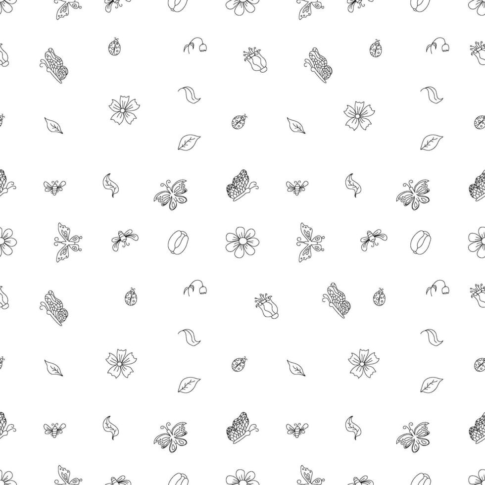 Frühling Blumen- Muster mit Schmetterlinge, Bienen und Marienkäfer. nahtlos Blumen Hintergrund vektor