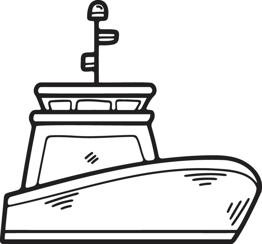 hand dragen Yacht eller privat båt i platt stil vektor