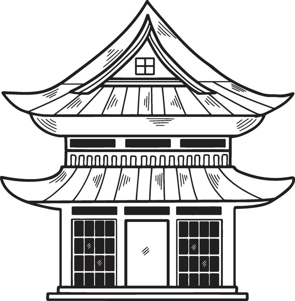 Hand gezeichnet japanisch und Chinesisch Stil Pavillons oder Pagoden im eben Stil vektor