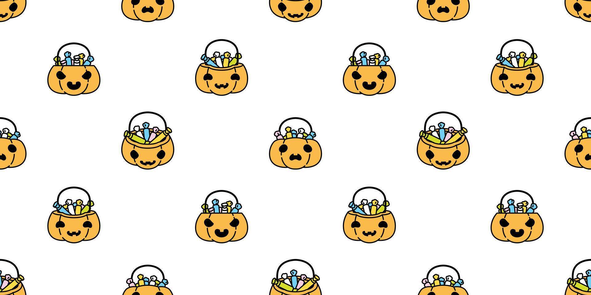 pumpa halloween sömlös mönster godis korg vektor scarf isolerat tecknad serie upprepa tapet spöke bricka bakgrund illustration ikon symbol klotter design